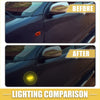 Before and after of a black suv side mirror replaced with amber led side marker light for toyota 4wd ute offroad