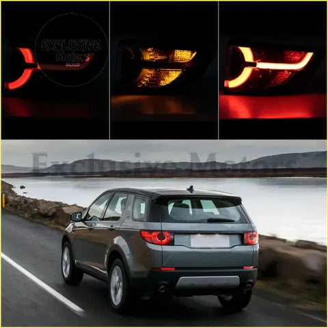 Red led tail lights for land rover discovery sport 2015-2019 back side with sleek illuminated circular and horizontal patterns