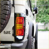 The back side of led tail lights pro pair with modern rectangular red and amber led segments in sleek black housing