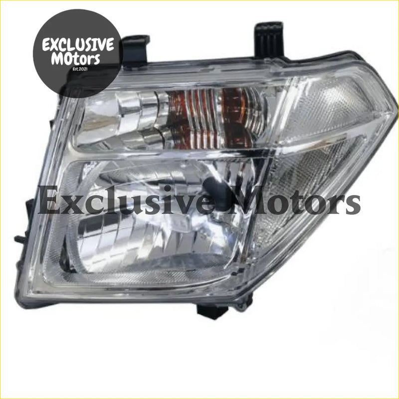Left-hand headlight for nissan navara d40 clear plastic assembly with chrome lens and black mounting brackets