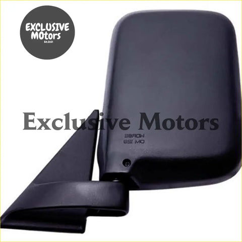 Left-hand mirror for nissan caravan with black plastic rectangular side-view mirror and sturdy mounting arm