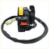 Black left handlebar switch for Suzuki Ozark 250 LT-F250 with yellow knob red button and black wiring visible from back side