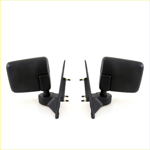 Black plastic left right door mirrors with rectangular reflective surface and mounting brackets for mitsubishi l200 triton