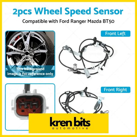 Two black-coated front abs wheel speed sensors with metallic connectors for ford ranger pj and mazda bt50