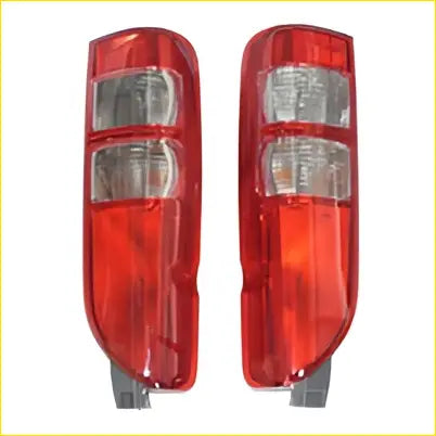 Red plastic left and right hand rear tail lights with clear lens and sleek curved design for toyota hiace 2005-2019 back view