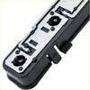 Black and silver car door lock actuator with molded plastic housing and metal parts for ford transit rear light bulb holder