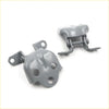 Gray painted metal lh door hinge assemblies with matte finish and circular holes for mitsubishi triton 86-96