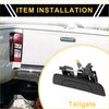 Black plastic liftgate latch tailgate handle with metallic internal mechanism and yellow led light for toyota tacoma back side