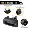 Back side of black plastic liftgate latch tailgate handle for Toyota Tundra made with reinforced abs and metallic latch mechanism
