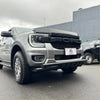 Silver ford ranger with black low bar nudge bar and rugged front bumper for 2022+ new ranger model
