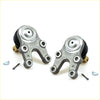 Silver metal lower ball joints control arms with black rubber bushings and brass mounting hardware for nissan caravan homy e23
