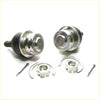 Lower ball joints for Toyota Hilux 2005-2015 silver metal with black rubber boots and metal rings nuts and pins