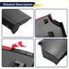 Back side of black plastic lower door trim garnish for Toyota Highlander with red adhesive strip and molded mounts