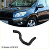 Black rubber lower radiator hose with curved design shown next to dark gray toyota rav4 suv for 2020 to 2023 model years