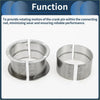 Two metallic split crankshaft bearings with a brushed silver finish and engraved markings from toyota crown main bearing set 1979