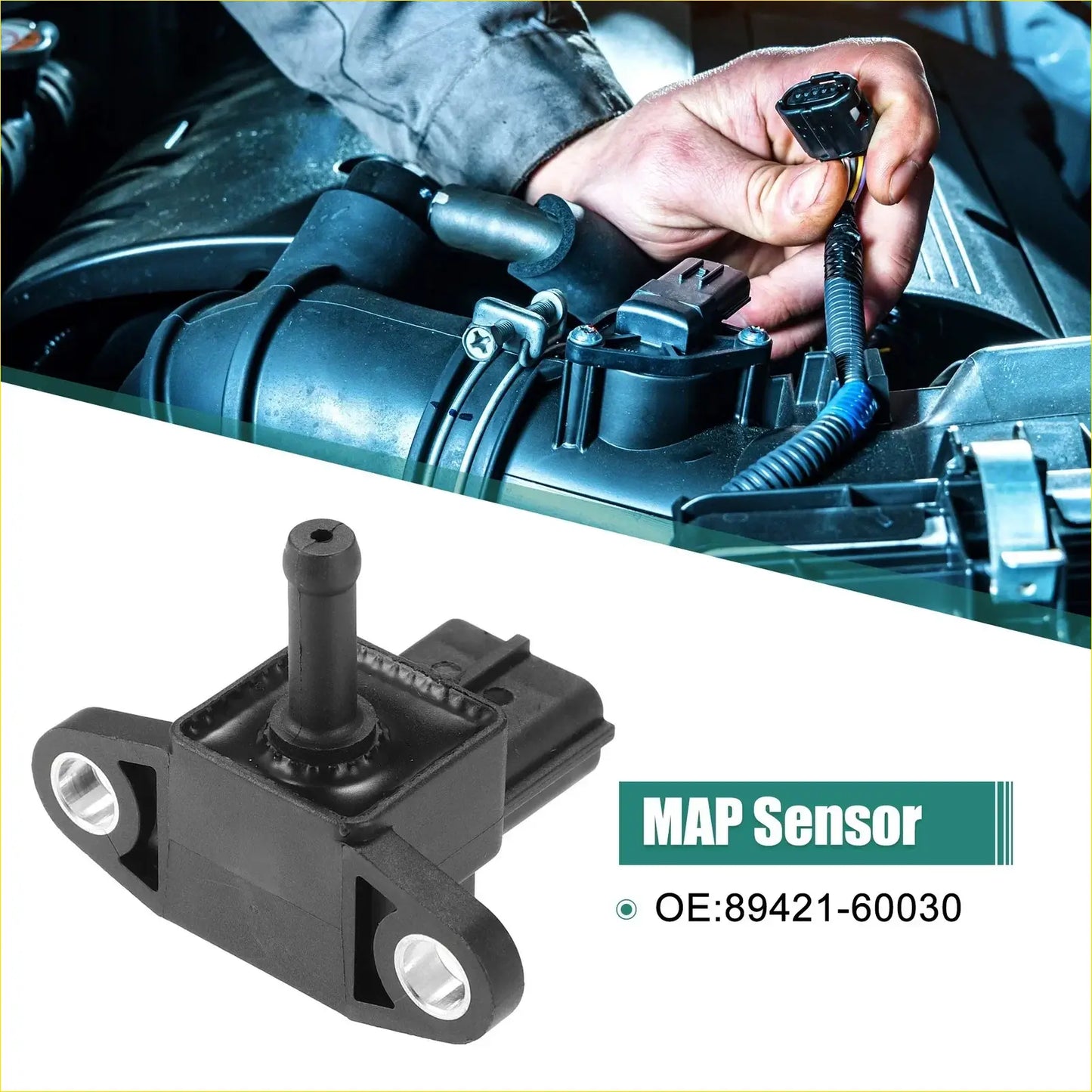 Black plastic manifold absolute pressure sensor with cylindrical protrusion and two mounting holes for toyota land cruiser 3.0l