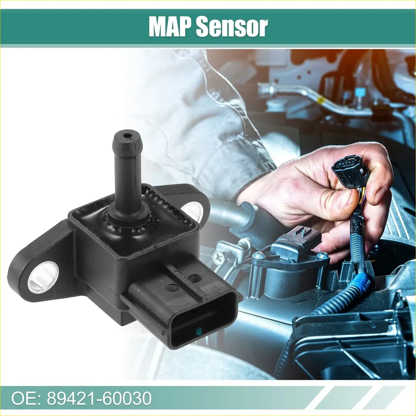 Black plastic manifold absolute pressure sensor with cylindrical protrusion and rectangular connector for toyota land cruiser 3.0l