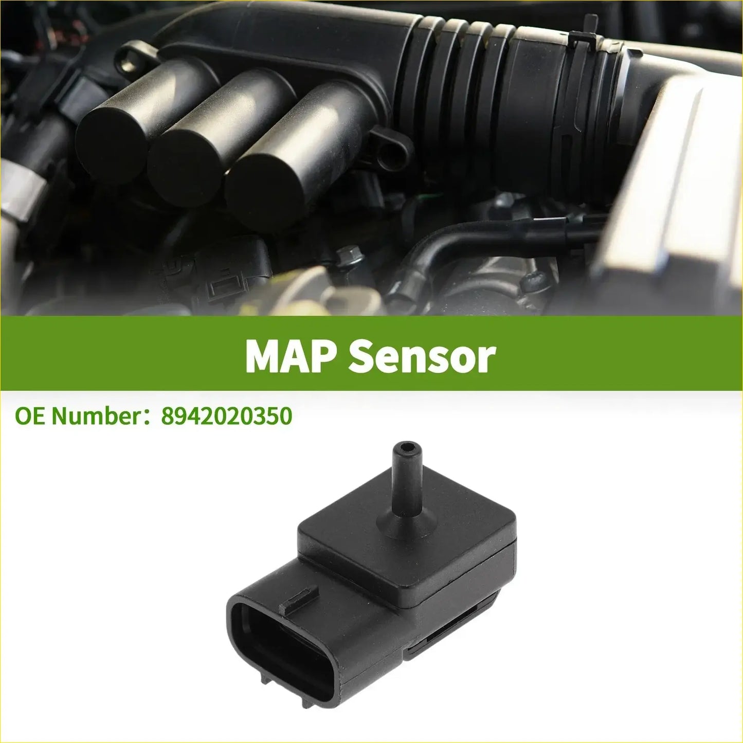 Black plastic map sensor for toyota premio 2005 with rectangular body and cylindrical tube on top and electrical connector housing