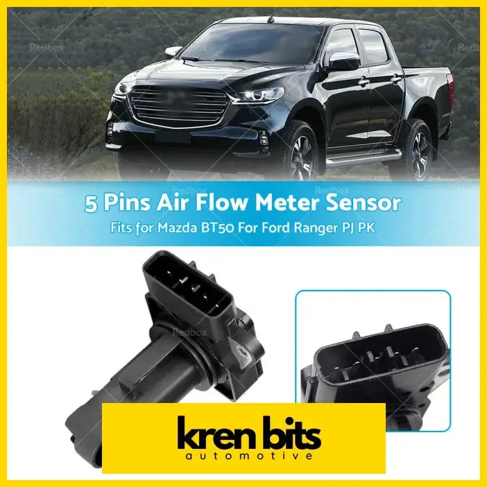 Black plastic 5-pin mass air flow meter sensor for ford pj pk ranger and mazda bt50 showing the back side