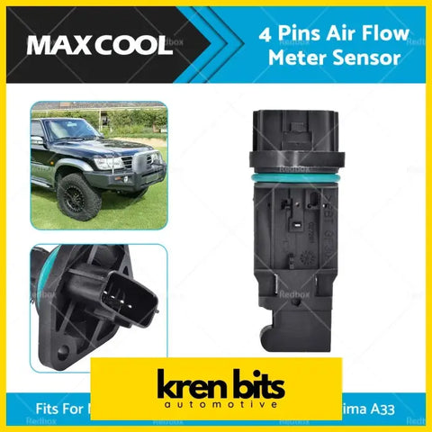 Black plastic 4-pin mass air flow meter sensor with teal o-ring for Nissan Patrol GU 3.0TD Pulsar N16