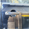 Silver finished metal car door handle with keyhole paired with matte black door handle covers for Ford Ranger and Everest