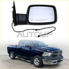 Black rectangular heated hand manual folding passenger side mirror with wiring harness for ram 1500 2500 back view