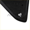 Black rubber corner trim with silver screw and embossed markings on heated folding passenger side mirror for ram 1500 2500