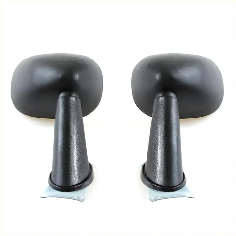 Black glossy finished side-view mirrors with smooth rounded housing and textured stems for mazda sedan ute 1963-1977