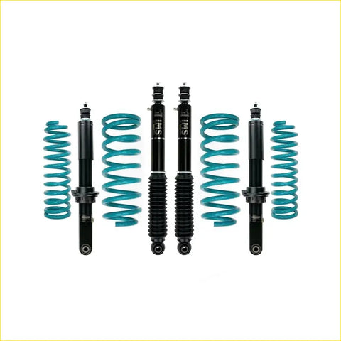 Set of teal coilover suspension components with black shocks for mitsubishi challenger 2008-2015 dobinsons lift kit