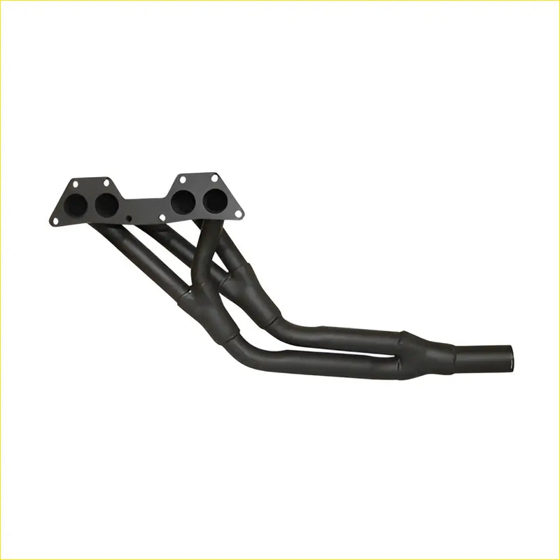 Black aftermarket exhaust manifold with four cylindrical ports and smooth curved pipes for mitsubishi l300 2.0l gasket dsf049