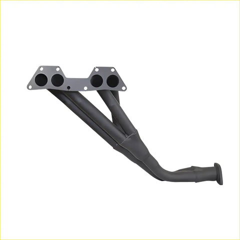 Black metal exhaust manifold with four circular openings and flanged mounting plate for mitsubishi l300 2 4wd efi lwb back side