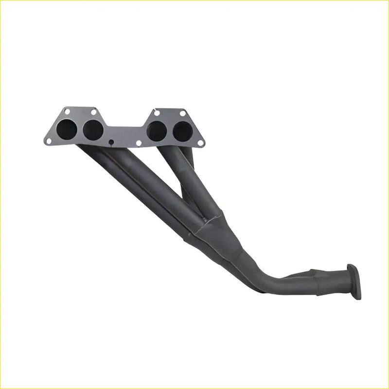 Black metal exhaust manifold with four circular openings and flanged mounting plate for mitsubishi l300 2 4wd efi lwb back side