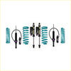 Teal coilover suspension kit with black shocks and purple accents for mitsubishi pajero nm-nx swb dobinsons from 2000 on