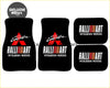 Black Mitsubishi Ralliart custom print car floor mats with red and white ralliart Mitsubishi motors logo