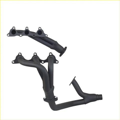 Black metal mandrel bent exhaust manifold with four ports for mitsubishi triton 3.0l v6 24v sohc gasket dsf158