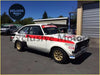 White and red rally race car featuring a mk2 escort front alloy flare single with gold rims