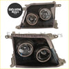 Modified black plastic headlights for toyota land cruiser prado 1998-1999 with two chrome-rimmed circular lenses