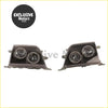 Modified black dual-headlight assemblies with circular lenses and metallic trim for toyota land cruiser prado 1998-1999
