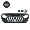 Modified grill for jeep wrangler jl 2018-2020 black matte finish with aggressive tooth-like cutouts and matching brackets