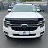 White ford ranger 2022 with monsoon bonnet guard black hood and chrome grille aftermarket accessory