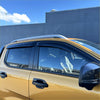 Black plastic window visors installed on gold ford ranger 2022 monsoon and bonnet guard aftermarket kit