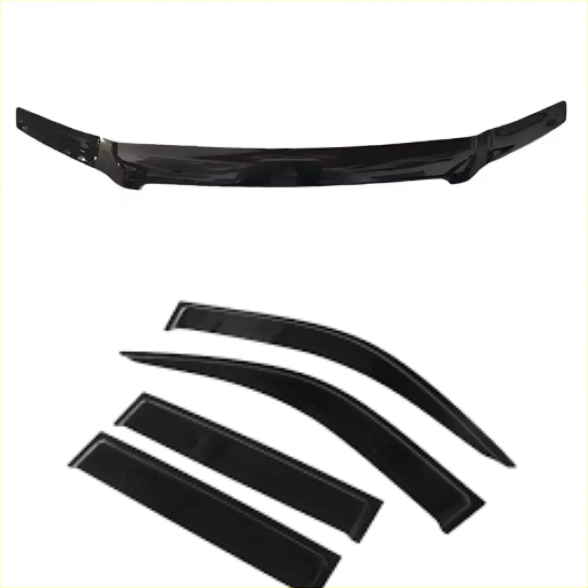 Black glossy vinyl window visors set for ford ranger pj 2006-2008 with monsoon and bonnet guard features