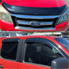 Black plastic front bumper protector and side window visors for red ford ranger pk 2008-2011 monsoon and bonnet guard