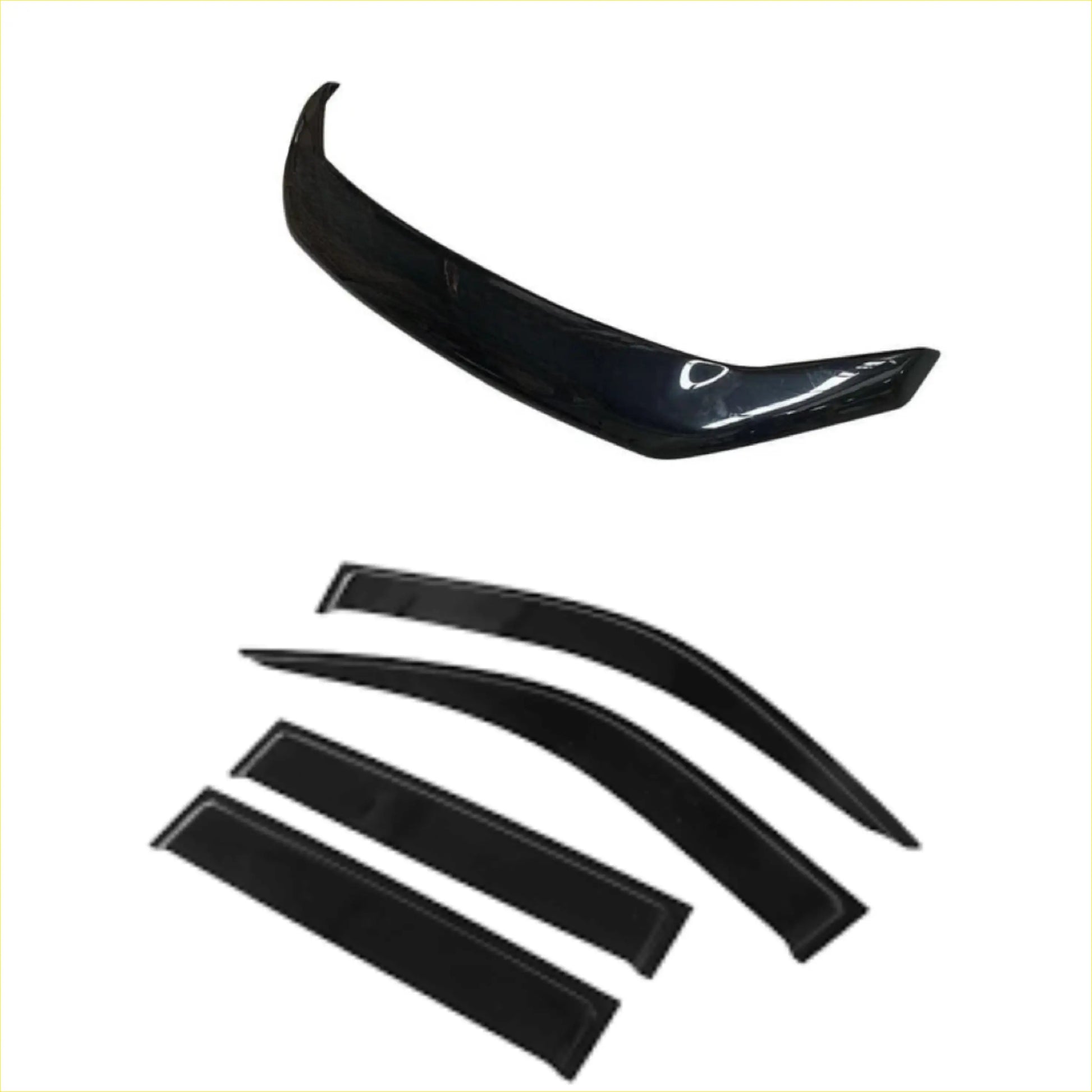 Black glossy plastic window visors and matching rear spoiler for monsoon and bonnet guard ford ranger pk 2008-2011