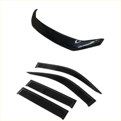 Black glossy plastic window visors and matching rear spoiler for monsoon and bonnet guard ford ranger pk 2008-2011