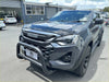 Dark gray metallic isuzu d-max 2024 with rugged monsoon bonnet guard and black alloy wheels front bull bar