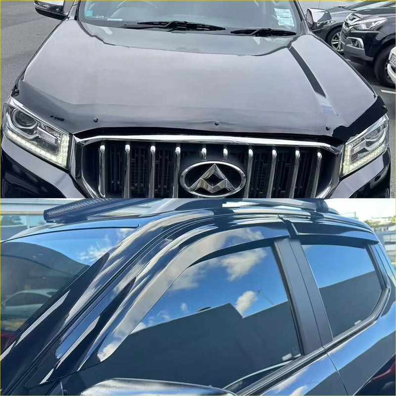 Black suv with chrome grille and emblem featuring monsoon and bonnet guard for ldv t60 maxus 2017-2020