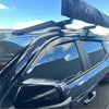 Black ridge ryder rooftop tent mounted on vehicle with led light bar above for monsoon bonnet guard ldv t90 2022+