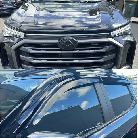 Black glossy ldv t90 suv with bold front grille and sleek window visors featuring monsoon and bonnet guard 2022+