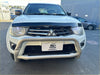 Silver metallic front bumper guard on white mitsubishi triton pickup truck for monsoon and bonnet guard 2005-2015